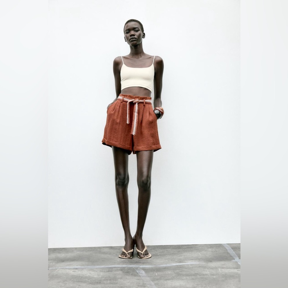 EMBROIDERED BELT SHORTS - Picture 1 of 8